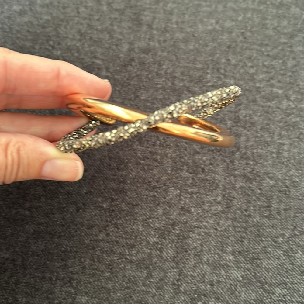 SWAROVSKI Silver Crystaldust Stainless Steel Cross Cuff Bangle Bracelet Golden